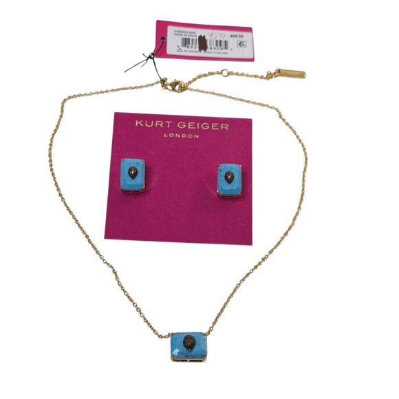 Kurt Geiger London Turquoise Eagle Head Necklace and Stud Earrings Set Gold Tone - Picture 4 of 6